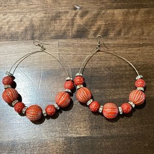 Vintage Hoop Earrings, Gold/Orange.